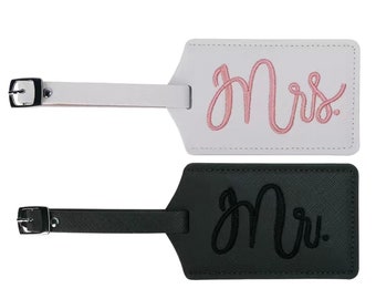 Personalized Wedding Luggage Tag Set - Mr and Mrs - Wedding Travel - Honeymoon Suitcase - Wedding Gift  - Bride and Groom Sign