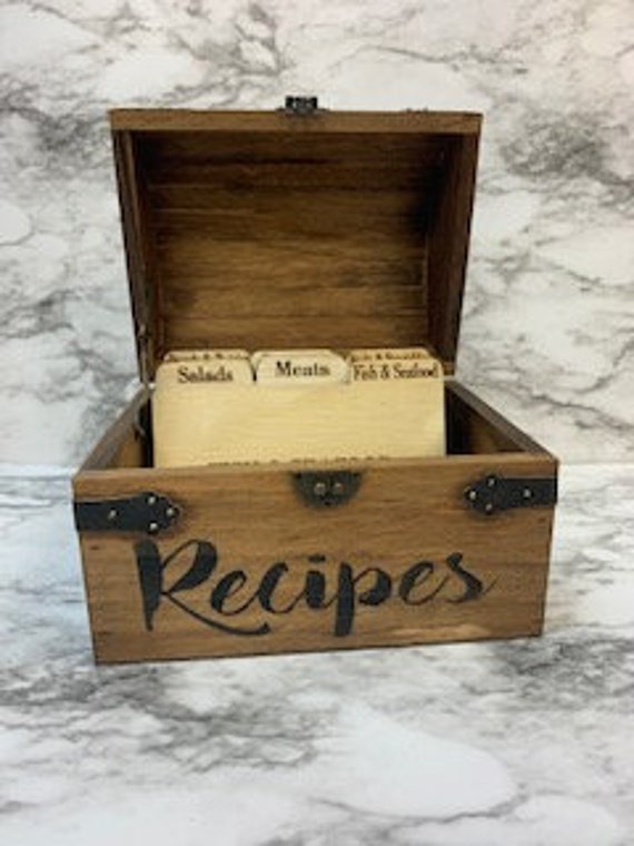 Recipe Card box with Wooden Recipe Cards - Wooden Recipe Cards - Recipe  Card Dividers Wood Recipe Cards Recipe Box Dividers - Rustic Kitchen