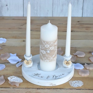 Rustic Wedding Candles Rustic Unity Candle Set Wedding Unity Candle Wedding Unity ideas Wedding Candles with Burlap and Lace image 5