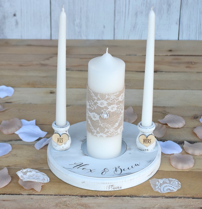 Rustic Wedding Candles Rustic Unity Candle Set Wedding Unity Candle Wedding Unity ideas Wedding Candles with Burlap and Lace image 5