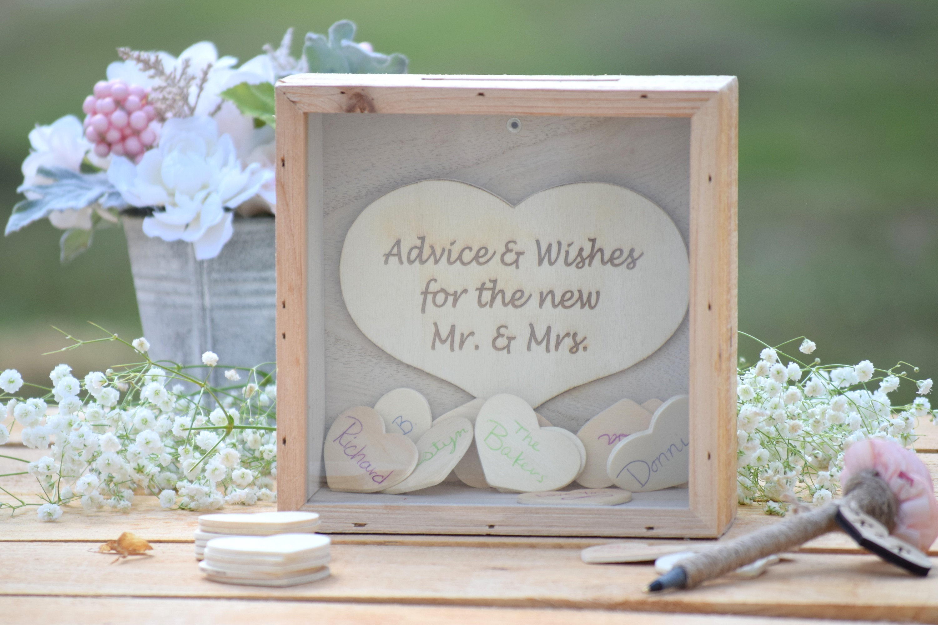 Wedding Wishing Well - Wedding Heart Drop Box - Rustic Wedding Guest Book A...