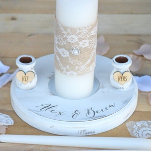 Rustic Wedding Candles Rustic Unity Candle Set Wedding Unity Candle Wedding Unity ideas Wedding Candles with Burlap and Lace image 3