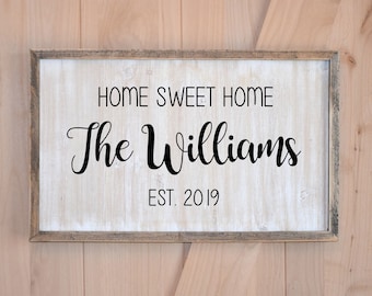 Home Sweet Home Welcome Sign - Wooden Welcome Sign - Welcome Door Sign - Family Name Sign Personalized Wedding Gift Rustic Wood Welcome Sign