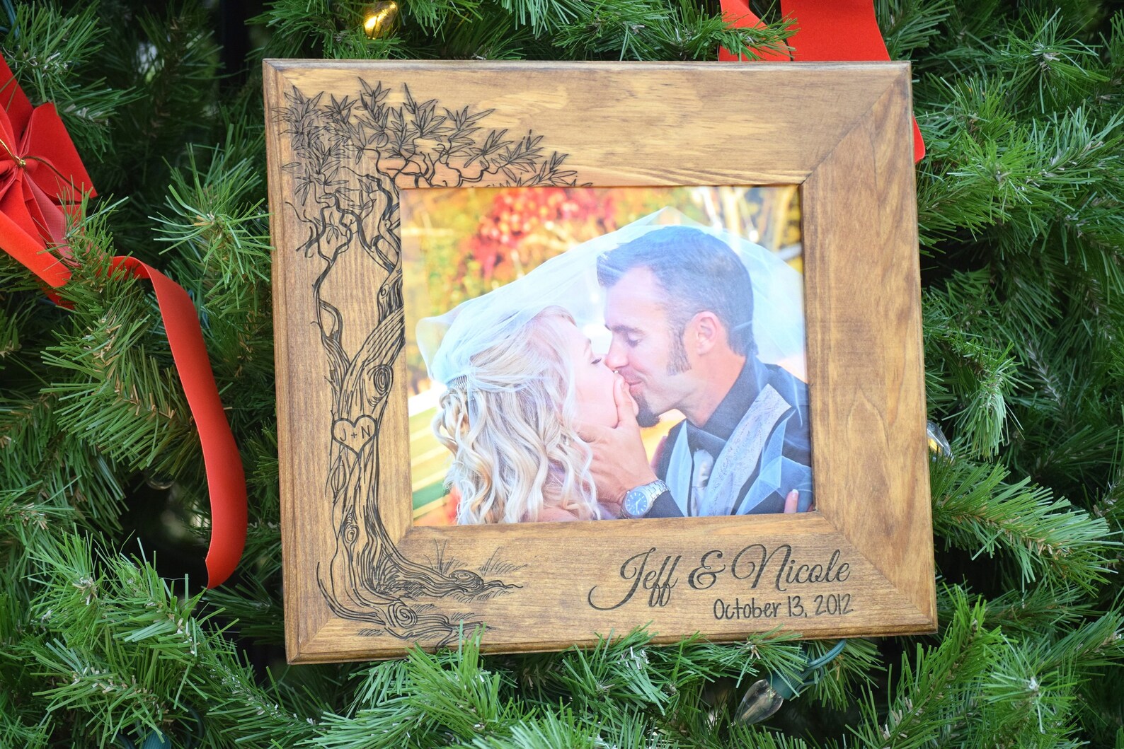 Love Tree Picture Frame Personalized Rustic Wood Frame Etsy