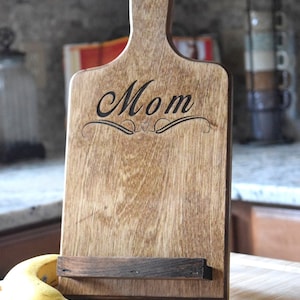 Personalized Tablet Holder Kitchen Tablet Stand Wooden Tablet Stand Cookbook Holder iPad Holder Mothers Day Gift Christmas Gift image 1