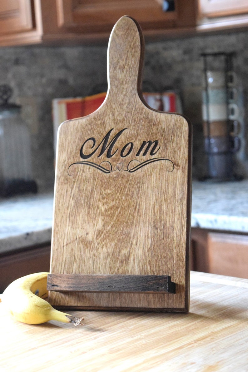 Personalized Tablet Holder Kitchen Tablet Stand Wooden Tablet Stand Cookbook Holder iPad Holder Mothers Day Gift Christmas Gift image 1