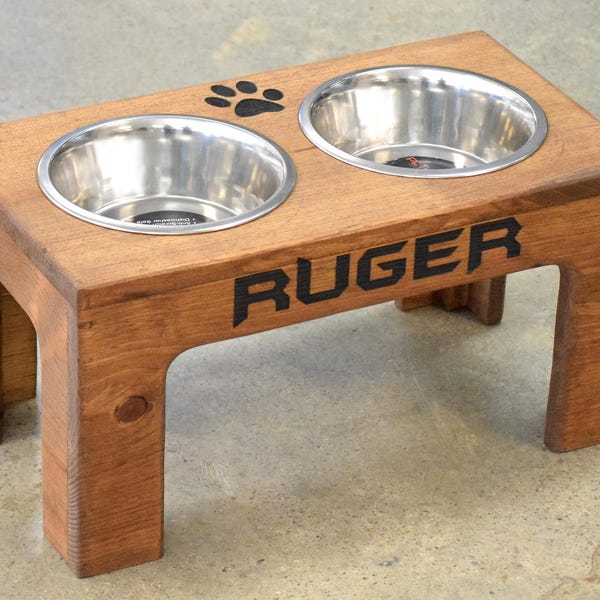 Elevated Dog Feeder and Storage Box - Elevated Dog Bowl - Rustic Dog Bowl Stand - Raised Dog Bowl - Raised Dog Feeder - Pet Bowl Stand