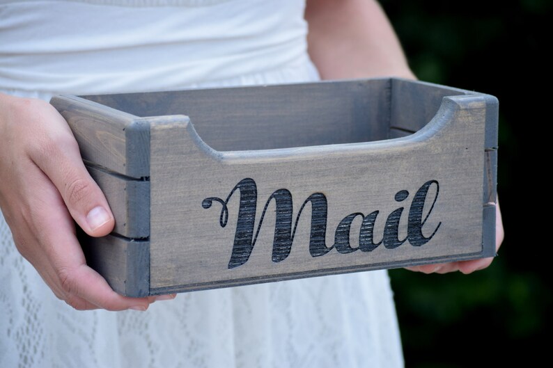 Mail Holder Mail Organizer Rustic Mail Holder Wood Mail Holder Housewarming Gift Personalized Gift Rustic Office Storage Box image 2