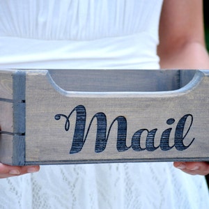 Mail Holder Mail Organizer Rustic Mail Holder Wood Mail Holder Housewarming Gift Personalized Gift Rustic Office Storage Box image 1