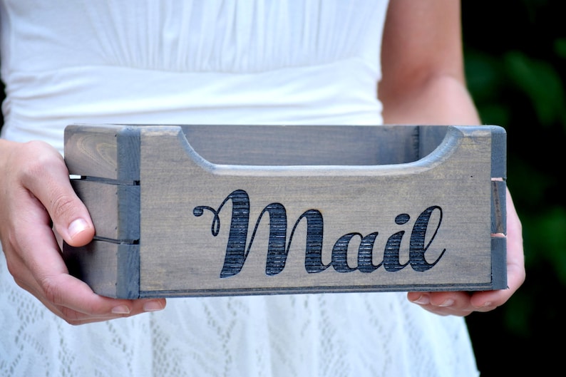 Mail Holder Mail Organizer Rustic Mail Holder Wood Mail Holder Housewarming Gift Personalized Gift Rustic Office Storage Box image 1