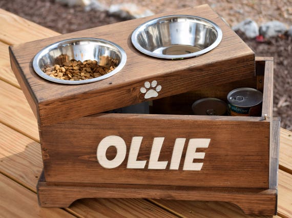 Elevated Dog Feeder And Storage Box Elevated Dog Bowl Etsy