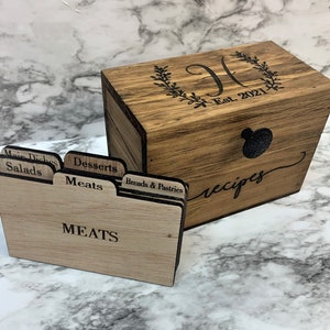 Recipe Box With Wooden Divider Option - Personalized Wood Recipe Box Engraved Recipe Box Wedding Shower Decor Mothers Day Gift - Cookbook