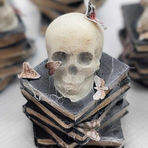 Book Pile with Skull