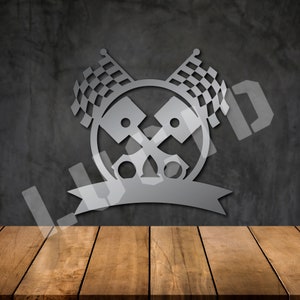 Crossed Pistons & Checkered Flags dxf svg, Wall Art Digital Download, Hot Rod dxf, CNC plasma table waterjet laser engraver, Racing Sign svg