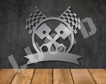 Crossed Pistons & Checkered Flags dxf svg, Wall Art Digital Download, Hot Rod dxf, CNC plasma table waterjet laser engraver, Racing Sign svg