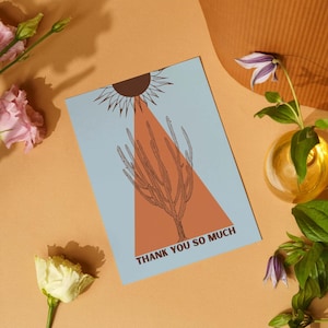 Biglietto di ringraziamento Boho a tema deserto / Stampabile con cactus retrò e sole / Nota di ringraziamento 5x7 da scaricare digitalmente per uso aziendale o personale