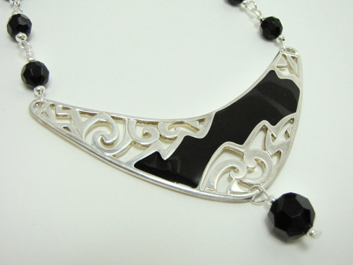 Silver and Black Metal Tribal Damask Wire Wrapped Faceted Etsy