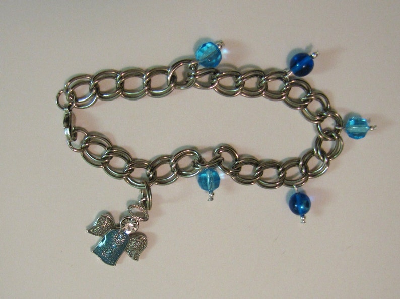 Beautiful blue rhinestone angel charm bracelet | Etsy