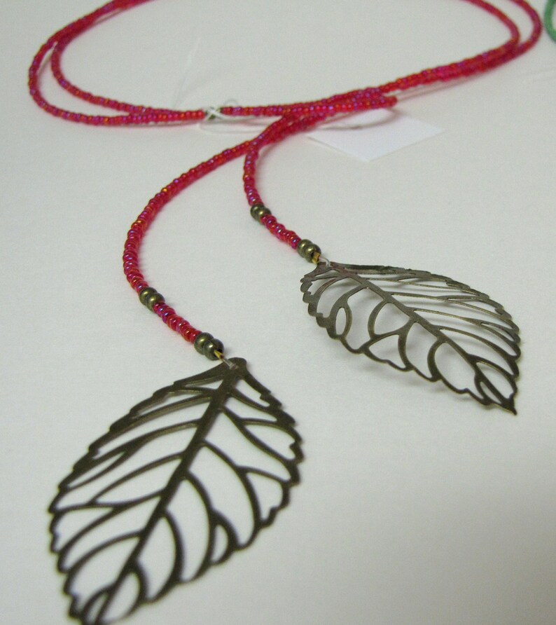 Seed bead lariat leaf necklace Etsy