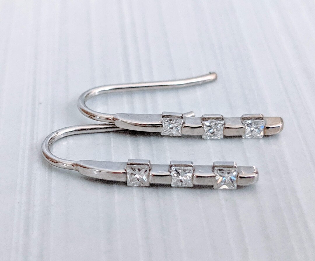 1/3 Ct. Tw. Princess Diamond Three Stone Earrings - Etsy