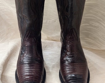 Tony Lama Lizard Cowboy Boots voor dames, 5M, 62011, 2 Tone Brown, uitstekende vintage staat en klaar om te dragen!