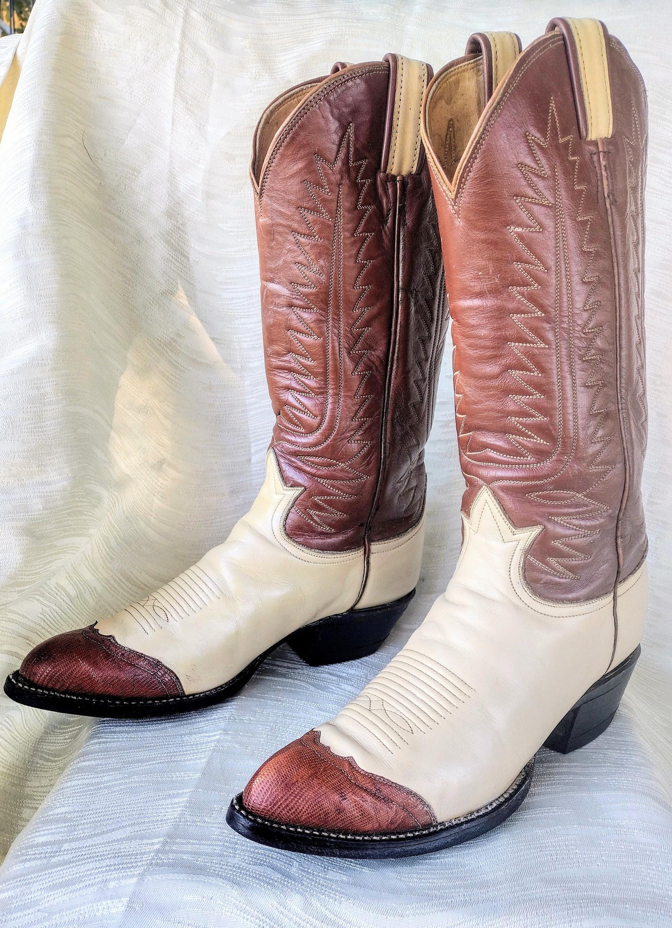 TONY LAMA Mens Size 9 D Two Tone Gray Leather Bullhide Cowboy Boots Gold Label Vintage Tony Lama Men main image 4