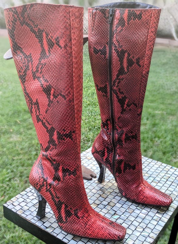 Botas Exoticas Botines De Piel De Vibora Botas Rojas Exóticas Para
