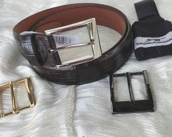 Men's Italian Leather Belt Black Remo Tulliani  W 38, 1 3\8" W #6752, 3 interchangeable buckles, Vintage Nordstrom tags, Mint Condition