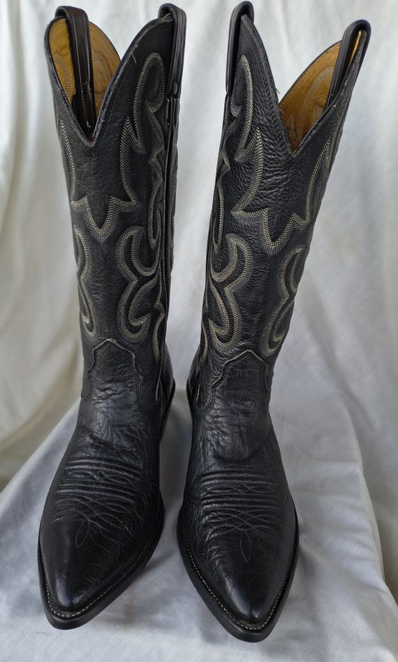 Nocona Cowboy Boots Black Bull Hide Leather, 8.5D, Light  display picture 1