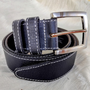 Men&#39;s Belt Lejon Tulliani Black Leather Sz 36\90, 1 3\8&quot; W, Silver Buckle, Never Worn, Superb Vintage Condition, Made in USA