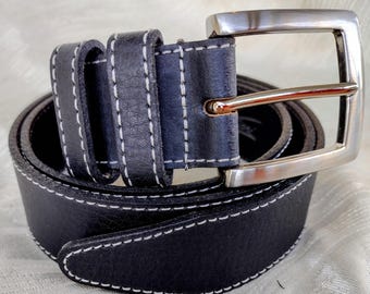 Men's Belt Black Leather 36\90, 1 3\8" W, Silver Buckle, Never Worn, Lejon Tulliani Superb Vintage Condition, Made in USA