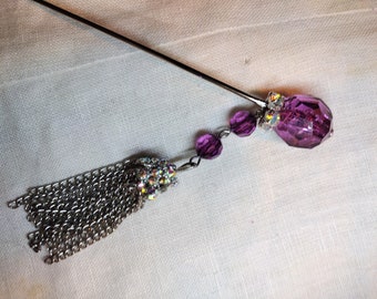 New Long Hatpin 7.5" " The Purple Crystal" with Rhinestones AB, Created by Designer " The Peach" Signed 1\1,