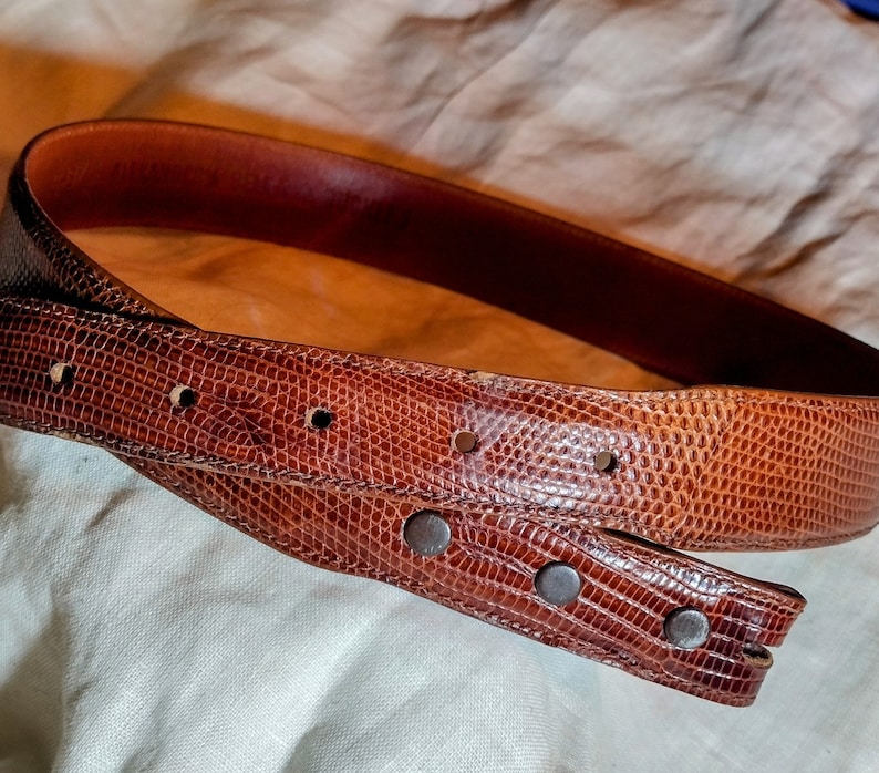 Women's Alexander Lizard Belt, Brown 28 Sm 1 1\8" W. Handcrafted, Superb Vintage Condition! Add your own buckle. image 2
