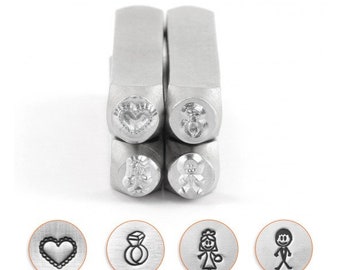 Wedding Metal Design Stamp Set 4pcs - 6mm | ImpressArt Metal Stamps | Design Stamp Set Wedding| Celebration Wedding Marriage Design Stamps