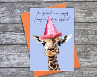 Giraffe Belated Greetings Card  | sorry I forgot your Birthday whimsical Illustrated Card | Art Card | A6 or A5 Size Birthday | Friends Gift