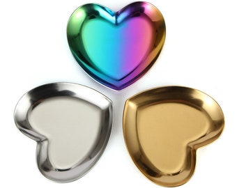 Heart Dish Stainless Steel Ion Plated Ring Dish | Rainbow Cuff, Rose Gold, Silver Cuff | Please Select Metal Colour | Quality IP Plating