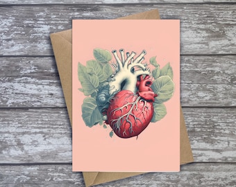 Anatomical Heart Valentines Card  | Greetings Card love Card | Gothic Art Card | A6 or A5 Size Engagement | Lovers Gift