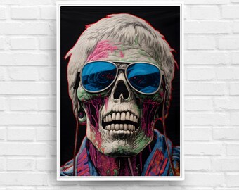 They Live Poster | Alien Art Print Gothic Dark Horror | Detailed Embroidered Illustration | Sci Fi John Carpenter Gift