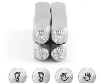 Hand & Foot Prints Metal Design Stamp Set 4pcs - 6mm | ImpressArt Metal Stamps | Design Stamp Set Prints | Celebration New babyDesign Stamps