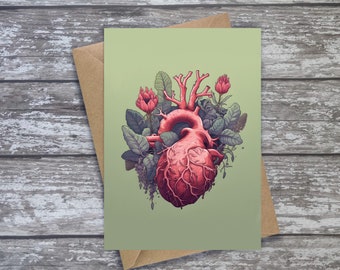 Botanical Heart Card  | Anatomical Heart Greetings Card love Card | Gothic Art Card | A6 or A5 Size Engagement | Lovers Gift
