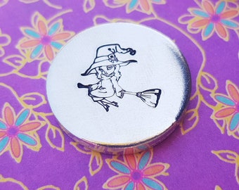 Witch Metal Design Stamp - 13mm | Metal Stamping Witch Stamp | Halloween Moody Witch Stamp | Metal Design Stamp Witchy Poo