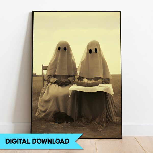 Ghost Picnic Vintage Sepia Photograph, Beetlejuice Poster, Witchcraft, Gothic Home Decor, Creepy Creepy Horror Art Print Download