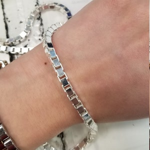 Silver Box Chain, 4mm, 24 inch, 30 inch, Sterling Silver Chain, 925, Silver Chain, Italian Silver, Square Box Chain, Men Chain, Women Chain