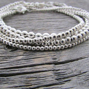 Silver Bead Bracelet, 2mm, 3mm, 4mm, Silver Ball Bracelet, Layer Bracelet, Stack Bracelet, Silver Bracelet Set, Sterling Silver, Women Gift
