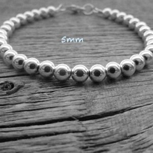 Sterling Silber Perle Armband, 5mm 6mm 7mm 8mm, Braut Armband, 925 Silber, Sterling Armband, Stapel Armband, Kugel Perle Armband