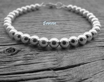 スターリングシルバービーズブレスレット、5 mm 6 mm 7 mm 8 mm、ブライドブレスレット、925シルバー、スターリングブレスレット、スタックブレスレット、ボールビーズブレスレット