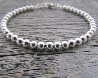 Pulsera de cuentas de plata de ley, bola de 4 mm, apilable.