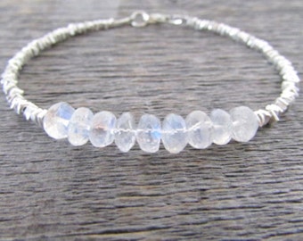 Moonstone Gemstone Bracelet, Moonstone Bracelet, Hill Tribe Silver Bracelet, Chakra Bracelet, Bead Bracelet, Gem Bracelet, June Birthstone