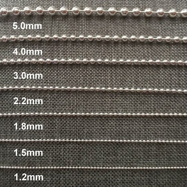 Silver Ball Chain, Silver Chain Necklace, 1.2mm, 1.5mm, 1.8mm, 2mm, 3mm, 4mm, 5mm, 16-36 inch, Women Chain, Men Chain, Ball Chain Necklace