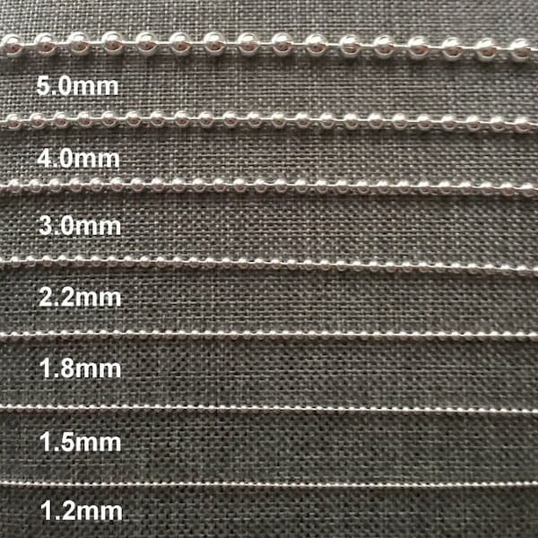 Sterling Silver Dog Tag Chain, 1mm-5mm Chain, 16-36 Inch, Sterling Ball Chain, Sterling Silver Bead Chain, 925 Chain, Sterling Dog Tag Chain